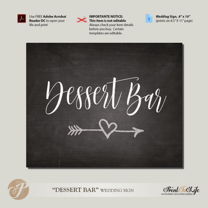 Dessert Bar Sign, Dessert Bar Table Sign, Printable Chalkboard Sign. 1