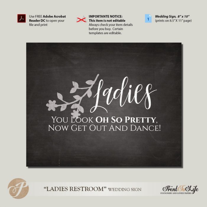 Ladies Restroom Sign, Ladies Bathroom, You Look Oh So Pretty, Printable Chalkboard template. 1