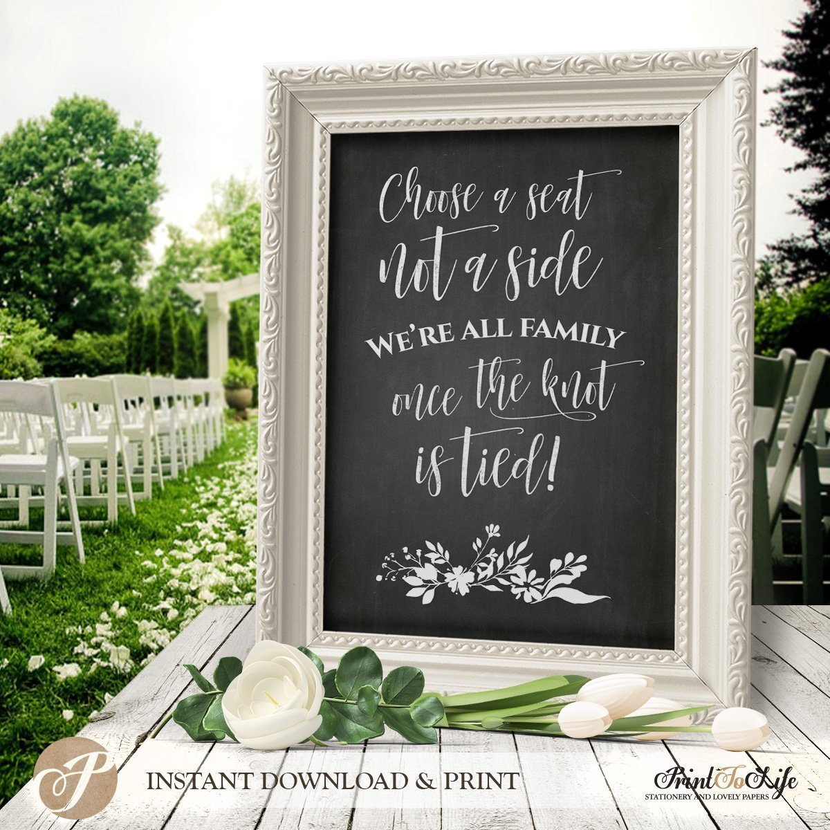 Choose A Seat Not A Side Wedding Seating Sign Printable Chalkboard Template Printolife