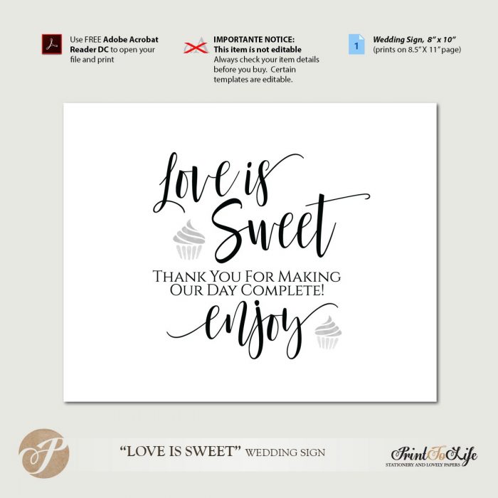 Dessert Table Sign, Take a Treat Sign, Love is Sweet 1