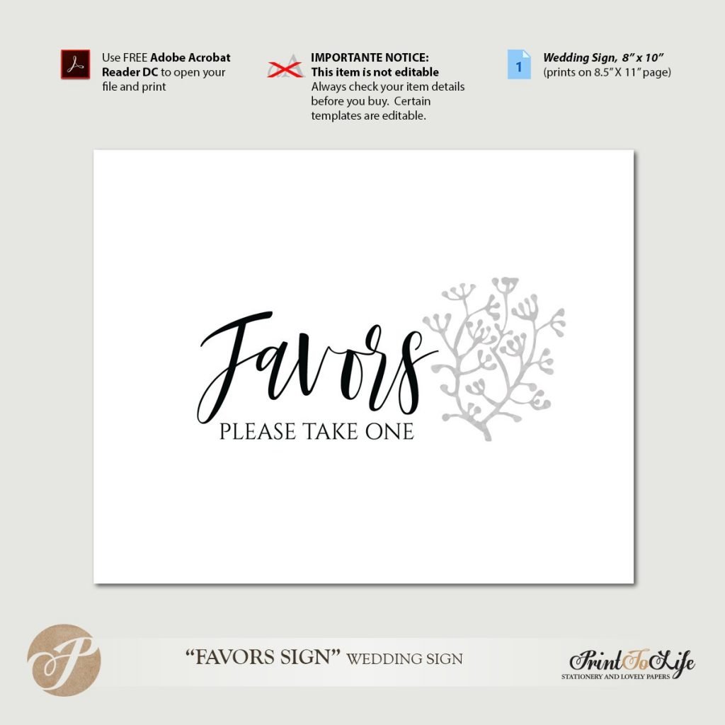 Wedding Favors Sign Favors Table Sign Printable PDF Template