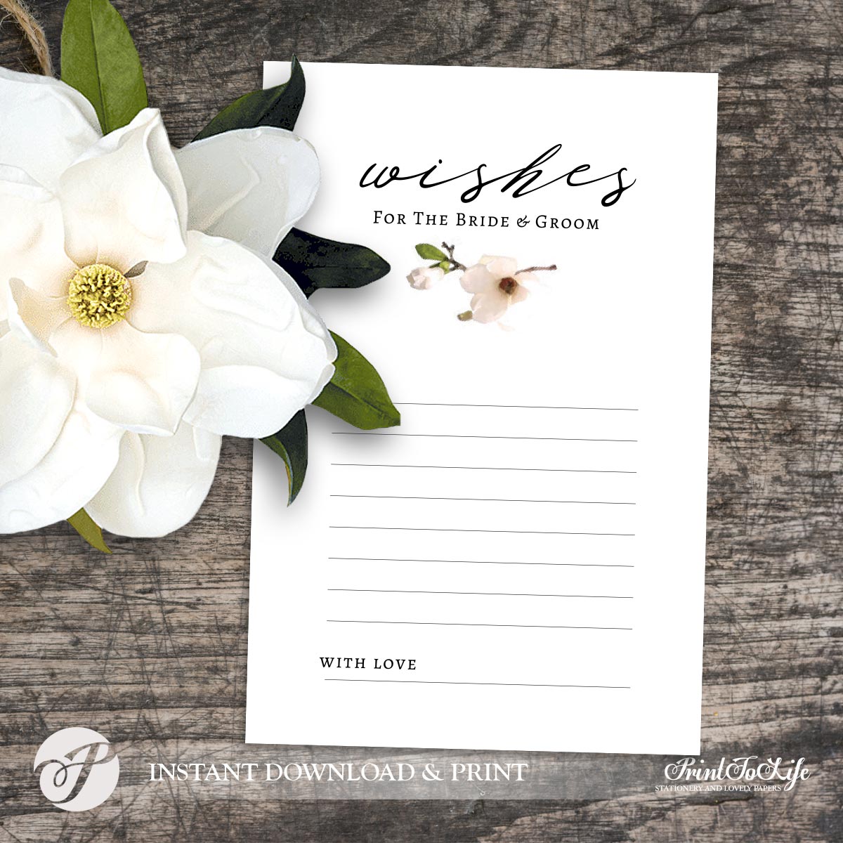 Wedding Wishes Card, Wishes for the Bride and Groom, #Magnolia Collection  printable template - by Printolife With Marriage Advice Cards Templates