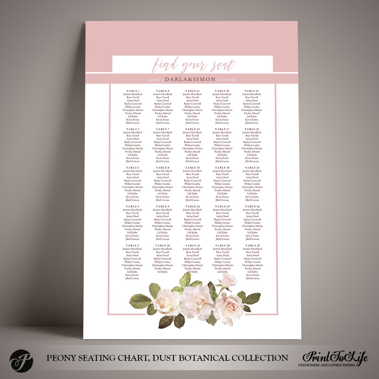Peony Seating Chart by Printolife