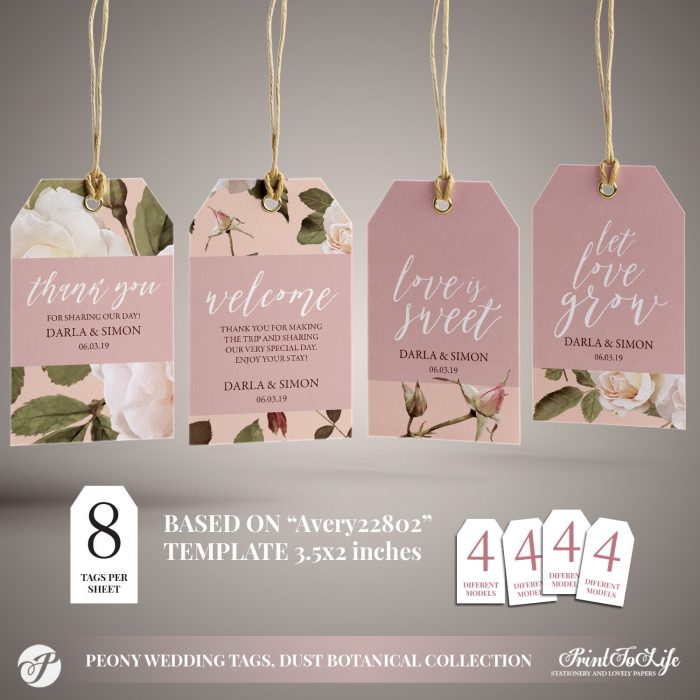 Peony Wedding Favor Tags by Printolife