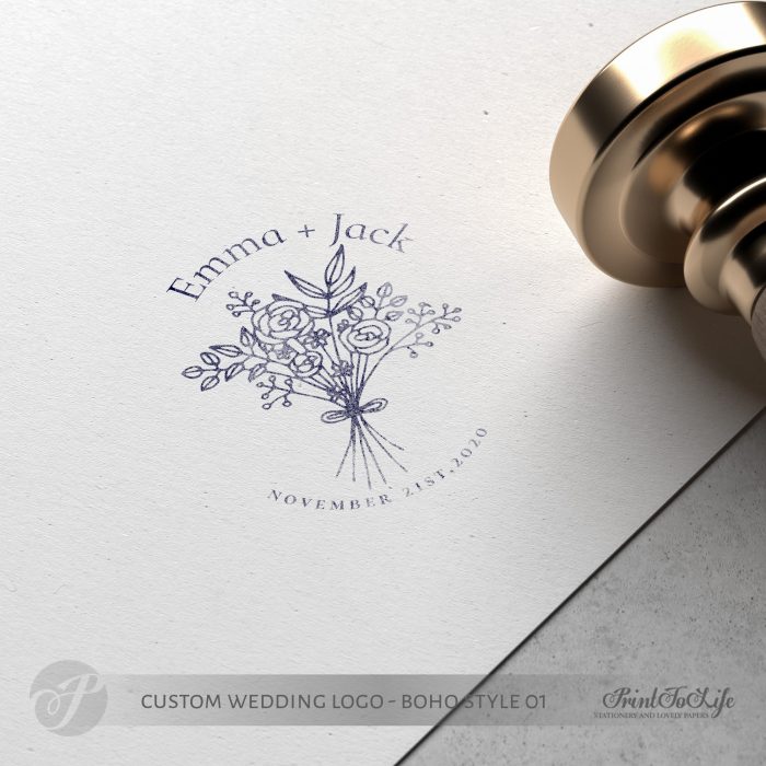 Floral Wedding logo, custom wedding stamp, bouquet logo, boho wedding 2