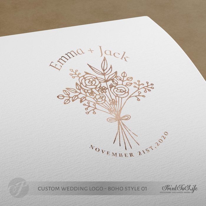 Floral Wedding logo, custom wedding stamp, bouquet logo, boho wedding 1