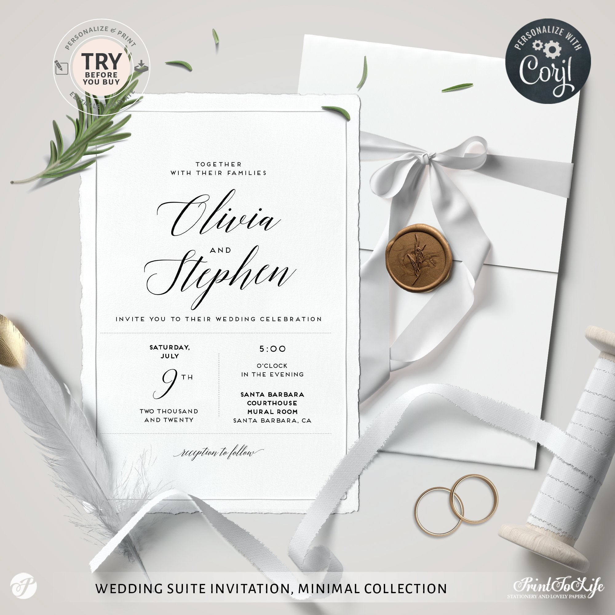 Modern Wedding Invitation Suite Minimal Wedding Invitation Templates BUNDLE Try Before You Buy Simple Wedding Invitation
