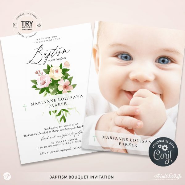 Baby Girl Baptism Invitation Card by Printolife