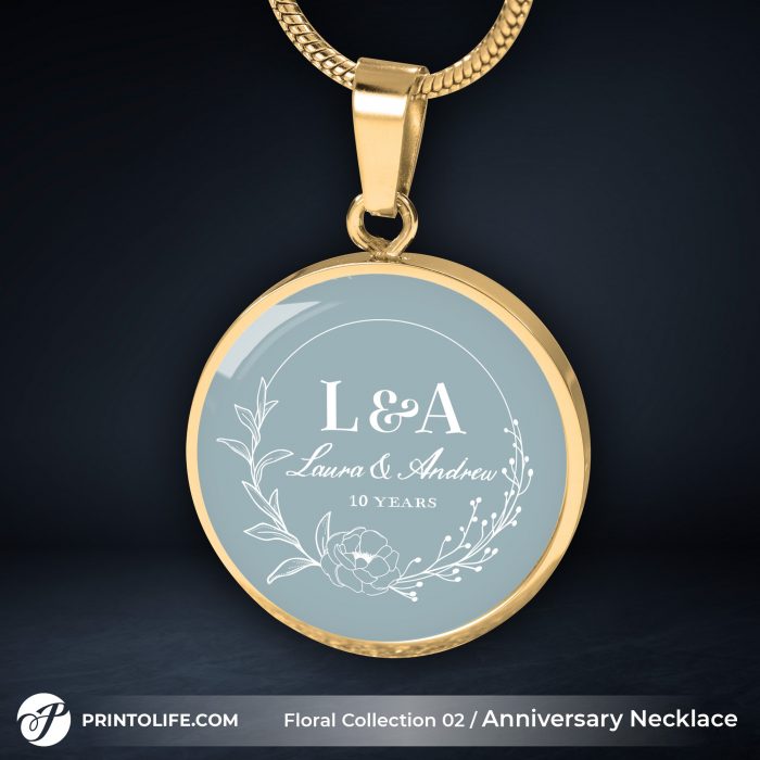 Anniversary Necklace for Wife, Personalized Circle Pendant, Floral collection 2 1