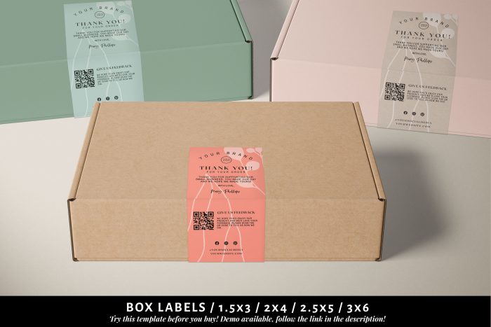 Box Seal Sticker Template, QR-code, Delicate Botanical Seal Sticker, 4 sizes, 6 colors 1