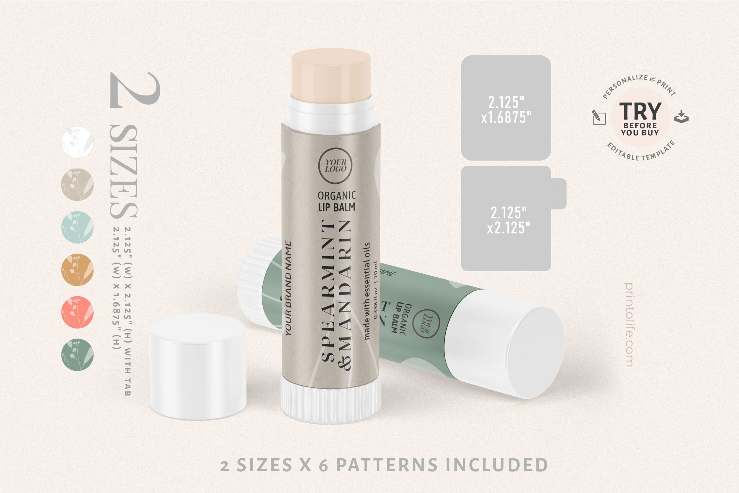 Lip Balm Labels, Printable Lip Gloss Sticker with tab, Cosmetic Product  Branding, 23 sizes - Printolife With Regard To 2.125 X 1.6875 Label Template