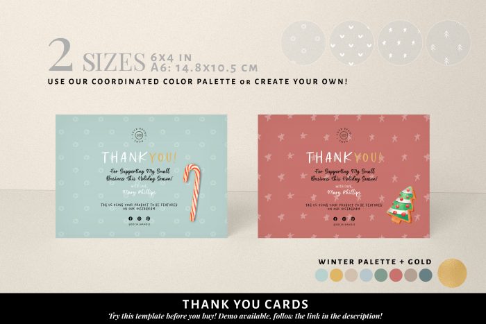 Christmas Packaging Template Bundle, Branded packaging with 5 coordinated cards, 4 tissue papers, 3 box labels and more 6