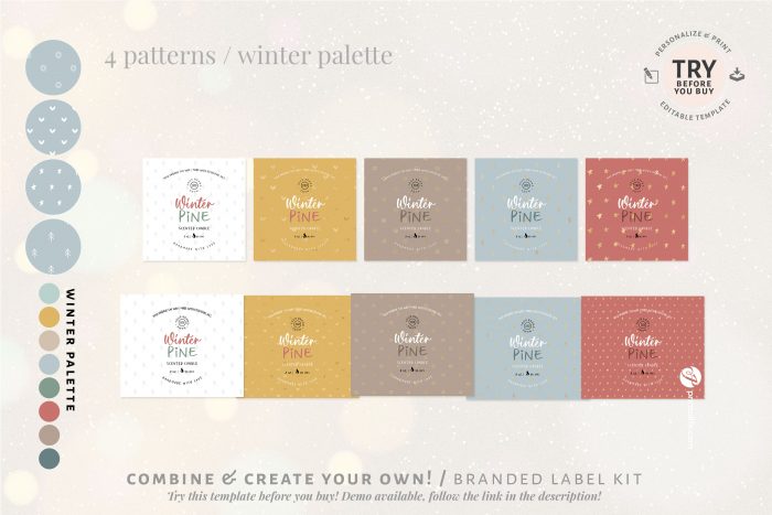 Christmas Candles Labels Set, Printable Candle Packaging Bundle, 7 label templates, 4 patterns 2