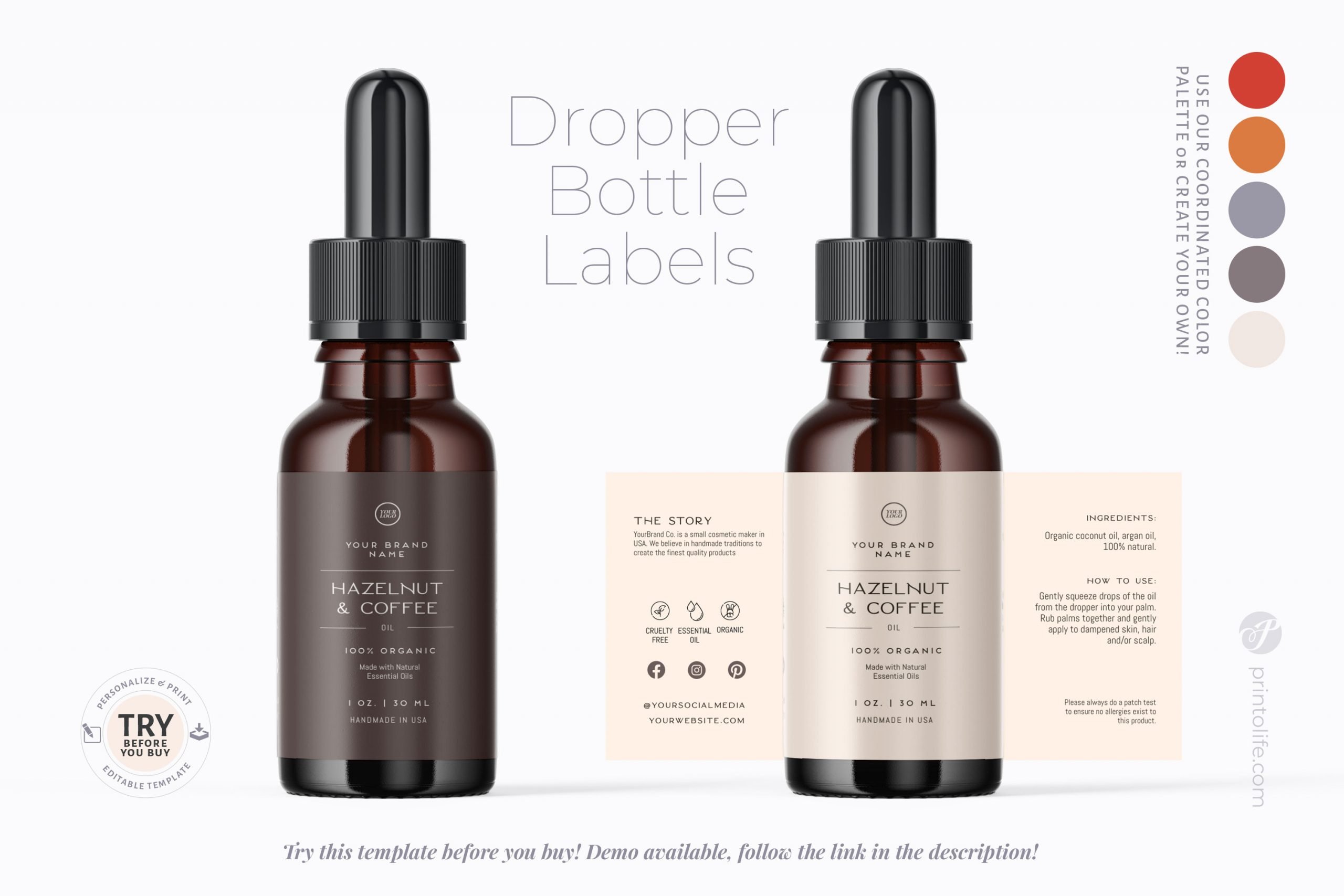 Editable Dropper Bottle Label Apothecary Style by Printolife
